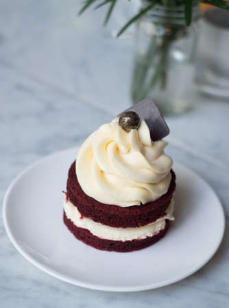 closeup fresh red velvet cakeの写真素材