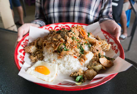 Big thai popular food that call mixed kaprow riceの写真素材