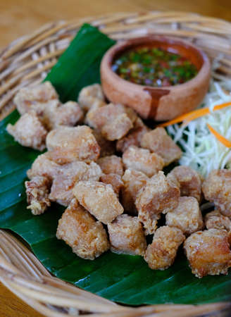 fried striploin pork with spicy sauceの写真素材