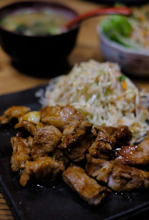 kurobuta steak with cream saladの写真素材