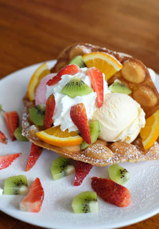 hongkong waffle with fresh mixed berryの写真素材