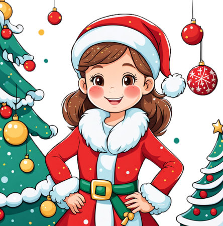 A cute girl is wearing santa claus uniform for merry christmasの素材