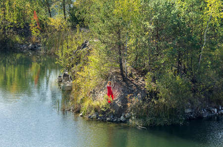 Autumn island. Basalt. Ukraine. The old quarry. Reserve.の写真素材