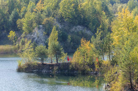 Autumn island. Basalt. Ukraine. The old quarry. Reserve.の写真素材