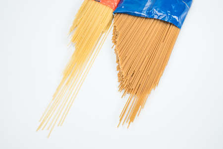 Raw spaghetti on white background.の写真素材