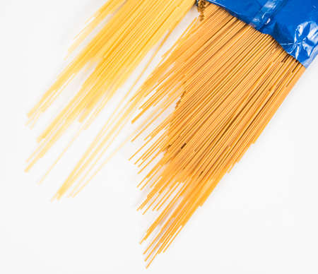 Raw spaghetti on white background.の写真素材
