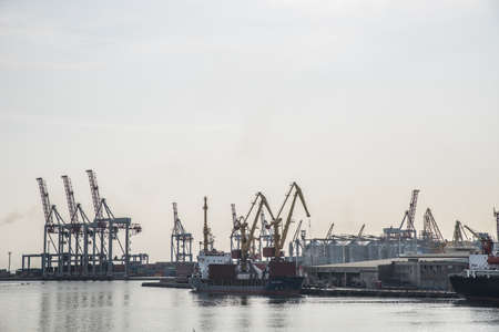 Odessa, Ukraine. September 3, 2017; View of the seaport from harbor cranes.