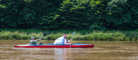Dniester. Ukraine. June 22, 2021; Kayaking on the river.