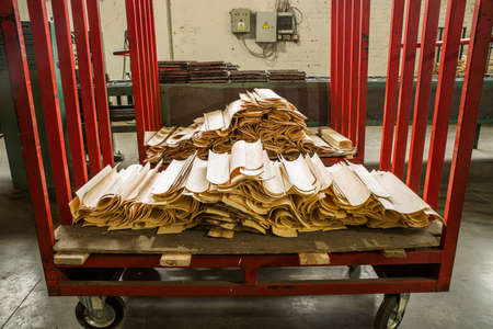 Woodworking industry. Natural veneer in bundles for further use in furniture manufacturing.の写真素材