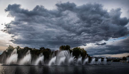 Vinnitsa. Ukraine. October 6, 2019; Light and music fountain on the South Bug River in the city of...