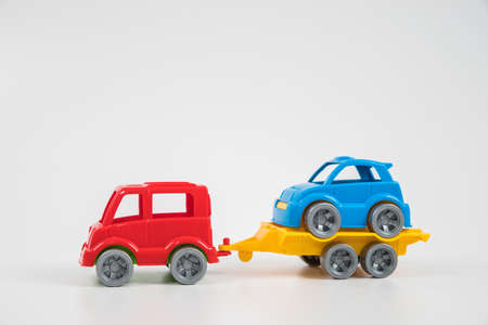 Multicolored plastic toy car. Buses. Equipment.