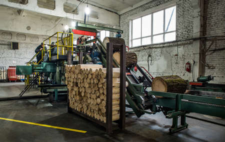 Lutsk. Ukraine. January 11, 2018. Woodworking machine for the production of veneer.の写真素材
