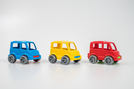 Multicolored plastic toy car. buses. equipment.の写真素材