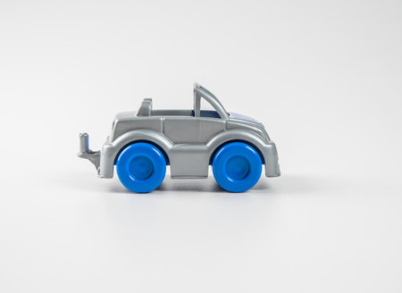 Colorful toy truck isolated on white backgroundの写真素材