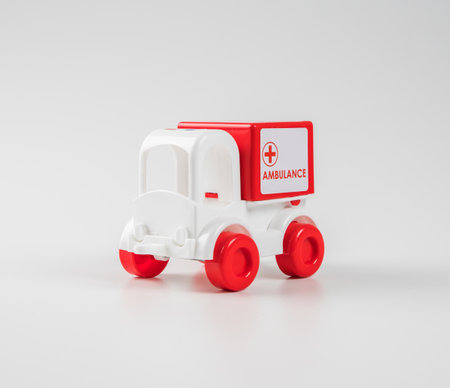 Colorful toy truck isolated on white backgroundの写真素材
