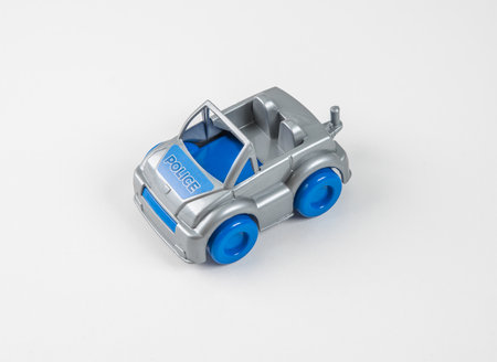 Colorful toy truck isolated on white backgroundの写真素材