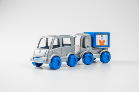 Colorful toy truck isolated on white backgroundの写真素材
