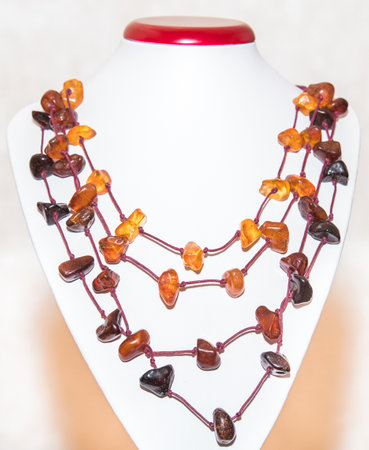 Jewelry made of natural amber stones. Selective focus.の写真素材