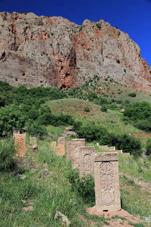 View at Noravank monastery complex, near the town of Yeghegnadzor, Armeniaの写真素材