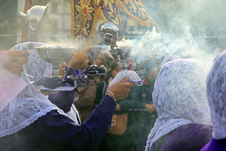 Procession in front of Notre - Dame cathedral, Paris, Franceの写真素材