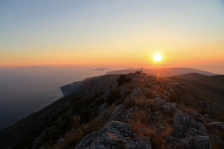 St. Nikola peak, highest peak of Hvar island, Croatiaの写真素材