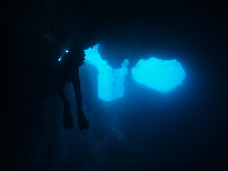 Cave diving in Lucice cave near Brac island, Croatiaの写真素材