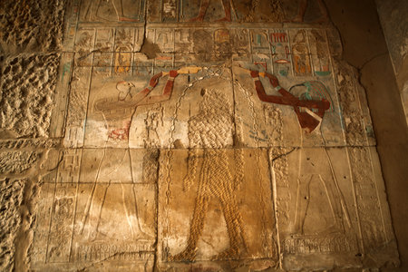 Reliefs and inscriptions in Karnak temple near Luxor, Egypt