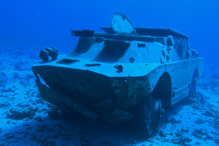Abandoned military vehicle on the coral reef, Maldives.の写真素材