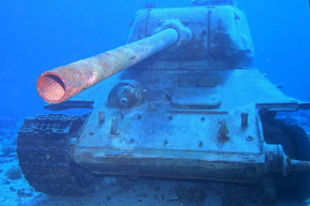 Old tank in the Red Sea near Hurghada in Egyptの写真素材