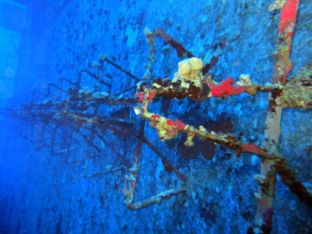 Underwater view of an old ship wreck, Salem Express shipwreck in the Red Sea near Big Brother...