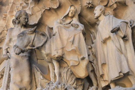 The Nativity facade, Sagrada Familia, Barcelona, Spainの写真素材