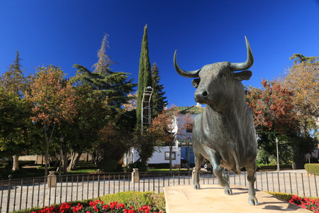 Bull statue in the park of the city Spainの写真素材