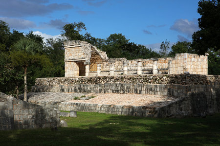 Ballcourt in Casa Colorada (The Red House) complex in Chichen Itza, Yucatan, Mexicoの写真素材