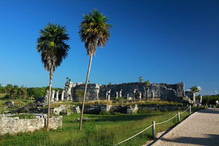 The house of Columns, Grand Palace in Tulum Complex, Yucatan, Mexicoの写真素材