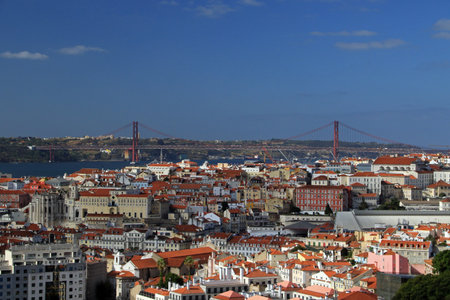 Panoramic view of the old city of Lisbon, Portugal.の写真素材