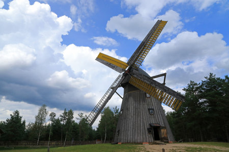 Old wooden windmill in Wdzydze Kiszewskie, Poland