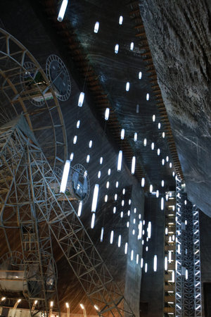 Landscape of Rudolf Mine in salt mine - Salina Turda in Transylvania, Romagna