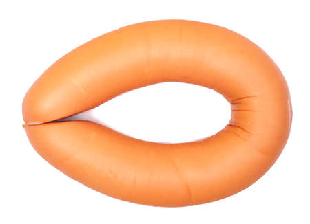 three boiled sausages on white の写真素材