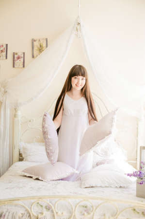 one young girl on the badの写真素材