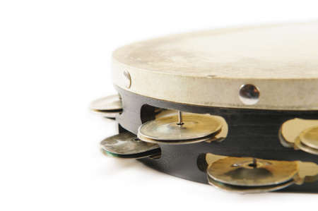 one tambourine on white backgroundの写真素材