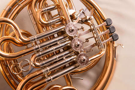 One french horn on grey backgroundの写真素材
