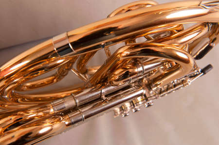 One french horn on grey backgroundの写真素材