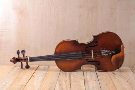 two  violin image .old brown stringed wooden instrument isolated on the white backgroundの写真素材