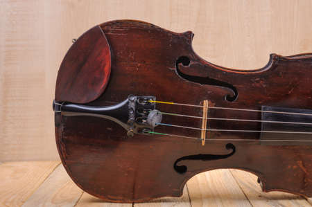 two  violin image .old brown stringed wooden instrument isolated on the white backgroundの写真素材