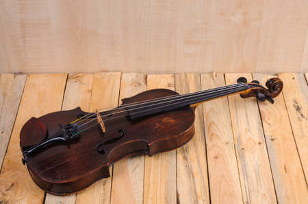two  violin image .old brown stringed wooden instrument isolated on the white backgroundの写真素材