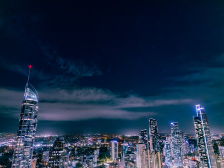 Gold Coast, Australia - Aerial cityscape of Gold Coast with night illuminationの写真素材