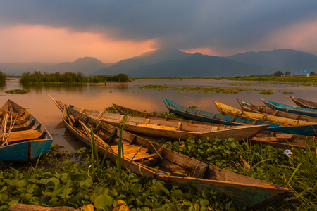 Boats by the lakeの写真素材