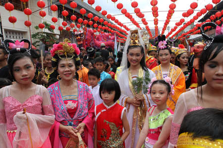 Chinese celebrate the new year on the streets in the city of Solo, Central Java, Indonesiaのeditorial素材