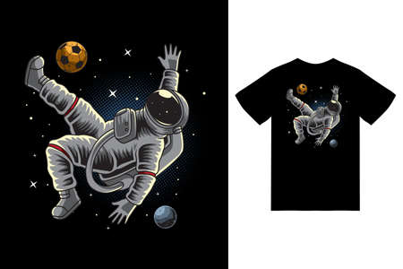 Astronaut football on space illustration with t-shirt design premium vectorのイラスト素材