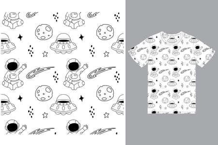 Seamless astronaut illustration with t-shirt design premium vectorのイラスト素材